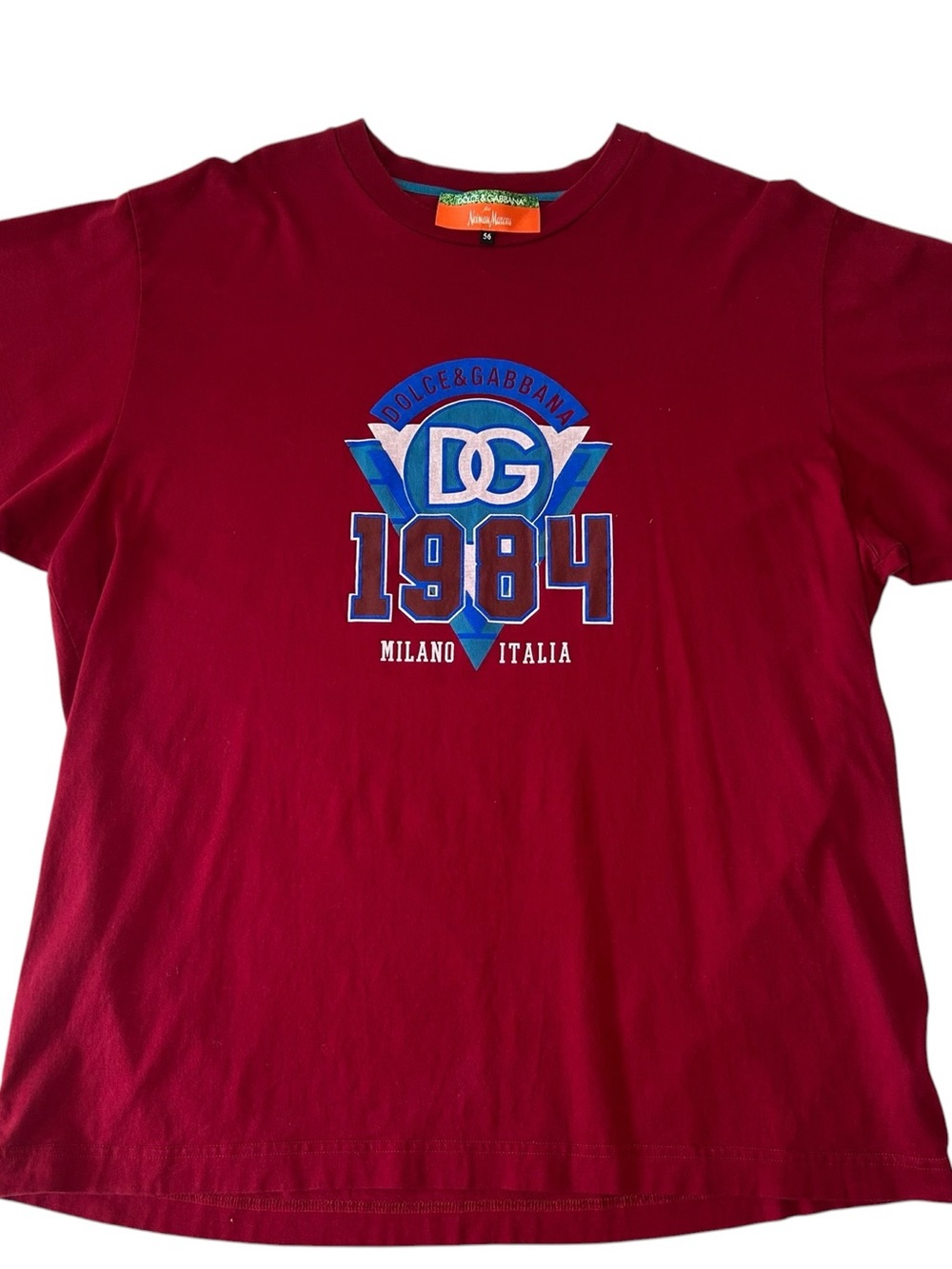 Dolce & Gabbana DG For Neiman Marcus Burgundy Tee with Blue DG 1984 size 56